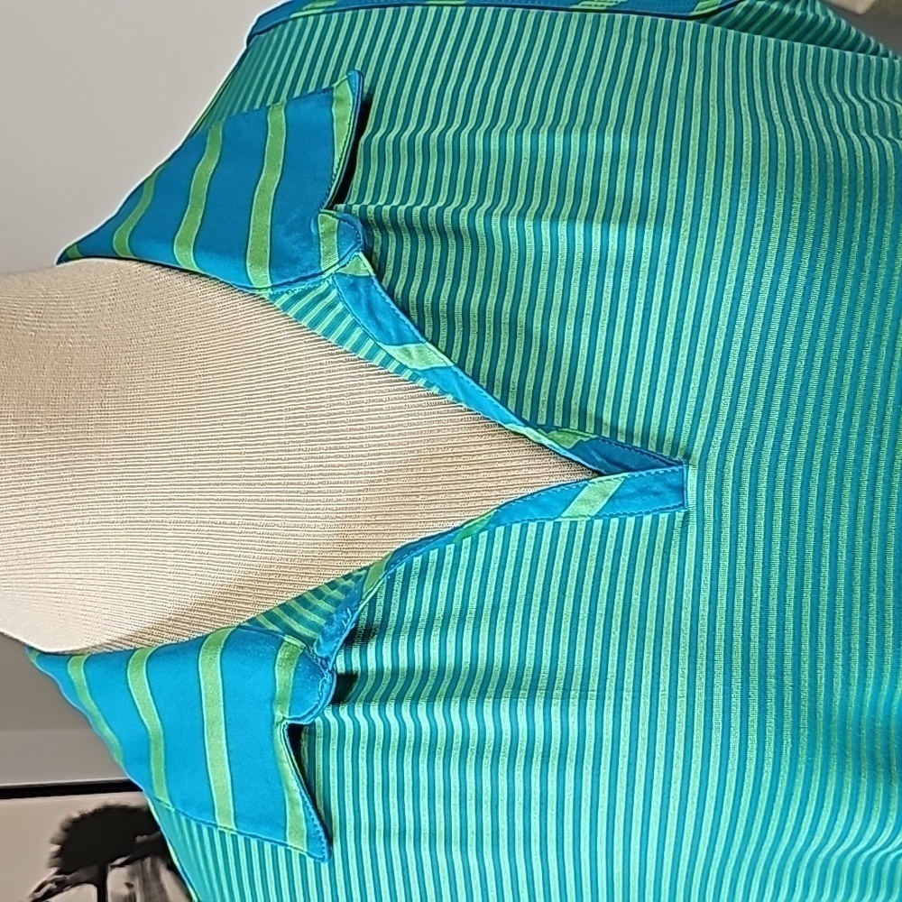 Bette & court pin striped, green/blue golf shirt active wear. V neck. Size XL. - Picture 2 of 10